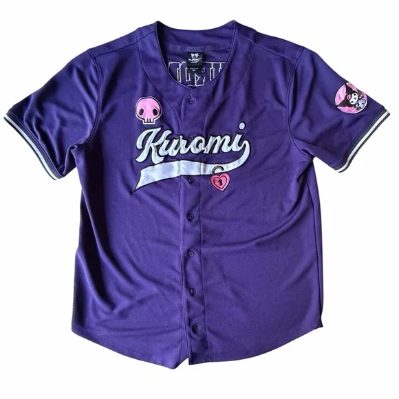 Sanrio Kuromi Jersey Purple Button Front Baseball Style Shirt, XL - Picture 2 of 9